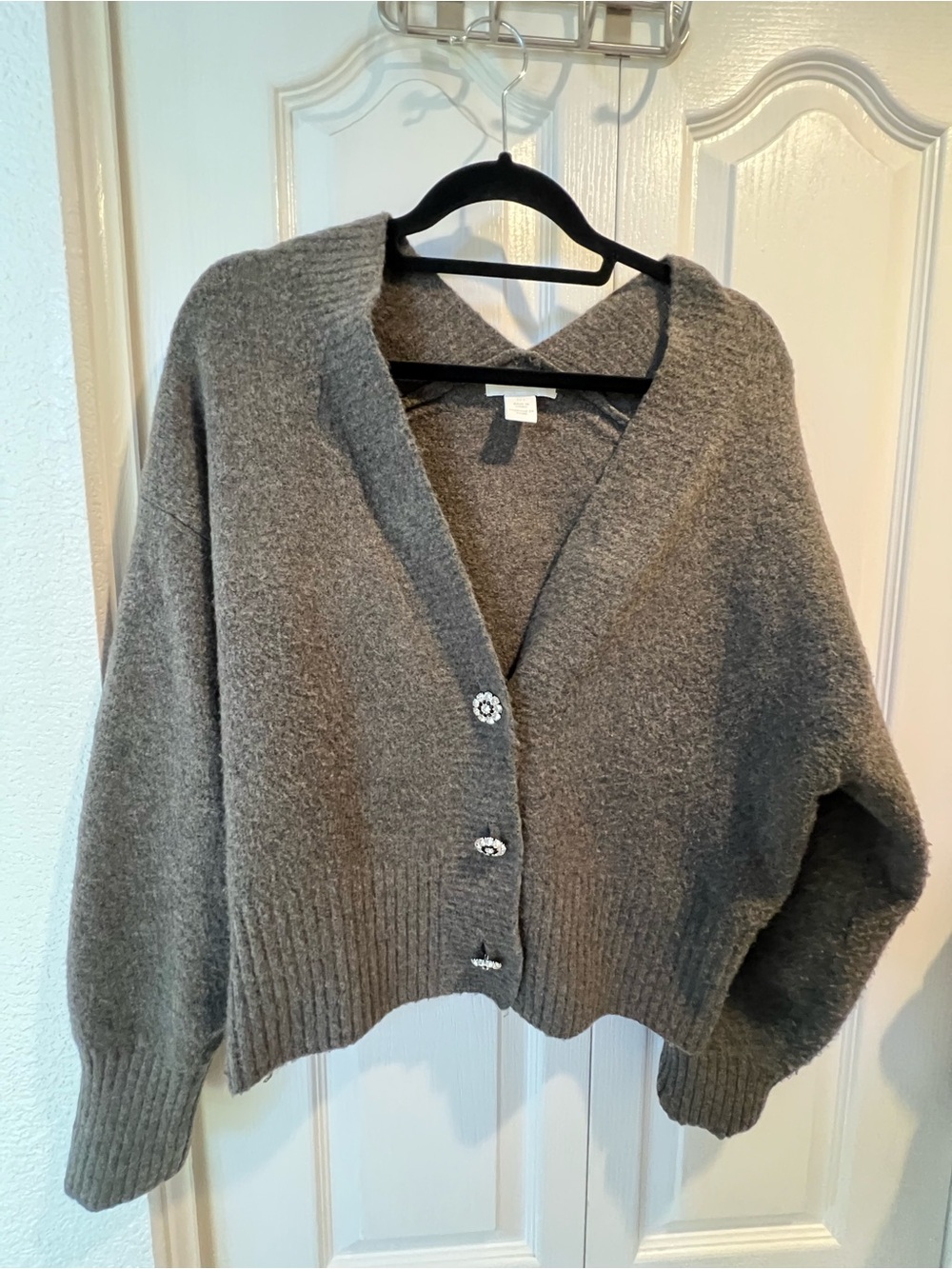 H&M Women’s Gray Tight-Knit V-Neck Button Dolman Long Sleeve Cardigan Sweater S